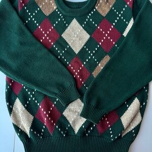 Liz Claiborne Liz Sport Vintage Argyle Sweater in Forest Green, Medium, 90's
